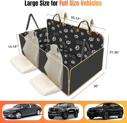 Dog Car Seat Cover for Back Seat, Larger Dog Car Bed Cover with Strong Bottom, Car Back Seat Extender Hammock for Full Size Truck/SUV Black 8 Panels Black Foot Print - Pawvie