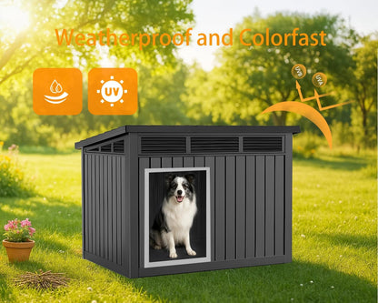 VIXZEN Dog House Indoor Outdoor,Waterproof Dog House for Small to Medium Dogs,Doghouse with Air Vents and Elevated Floor,Openable at The Top,Easy to Assemble and Clean,Black,32.2"×25.12"×24.13"