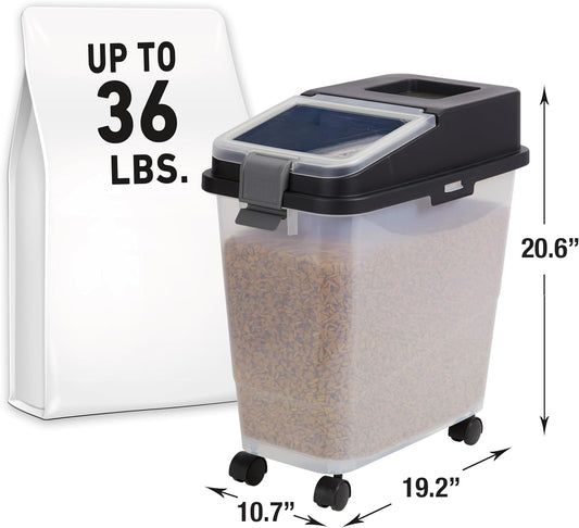 Mighty Tuff Airtight Dog Food Storage Container, Up to 36 lbs, with Portion Scoop â BPA Free Airtight Pet Food Bin on Wheels