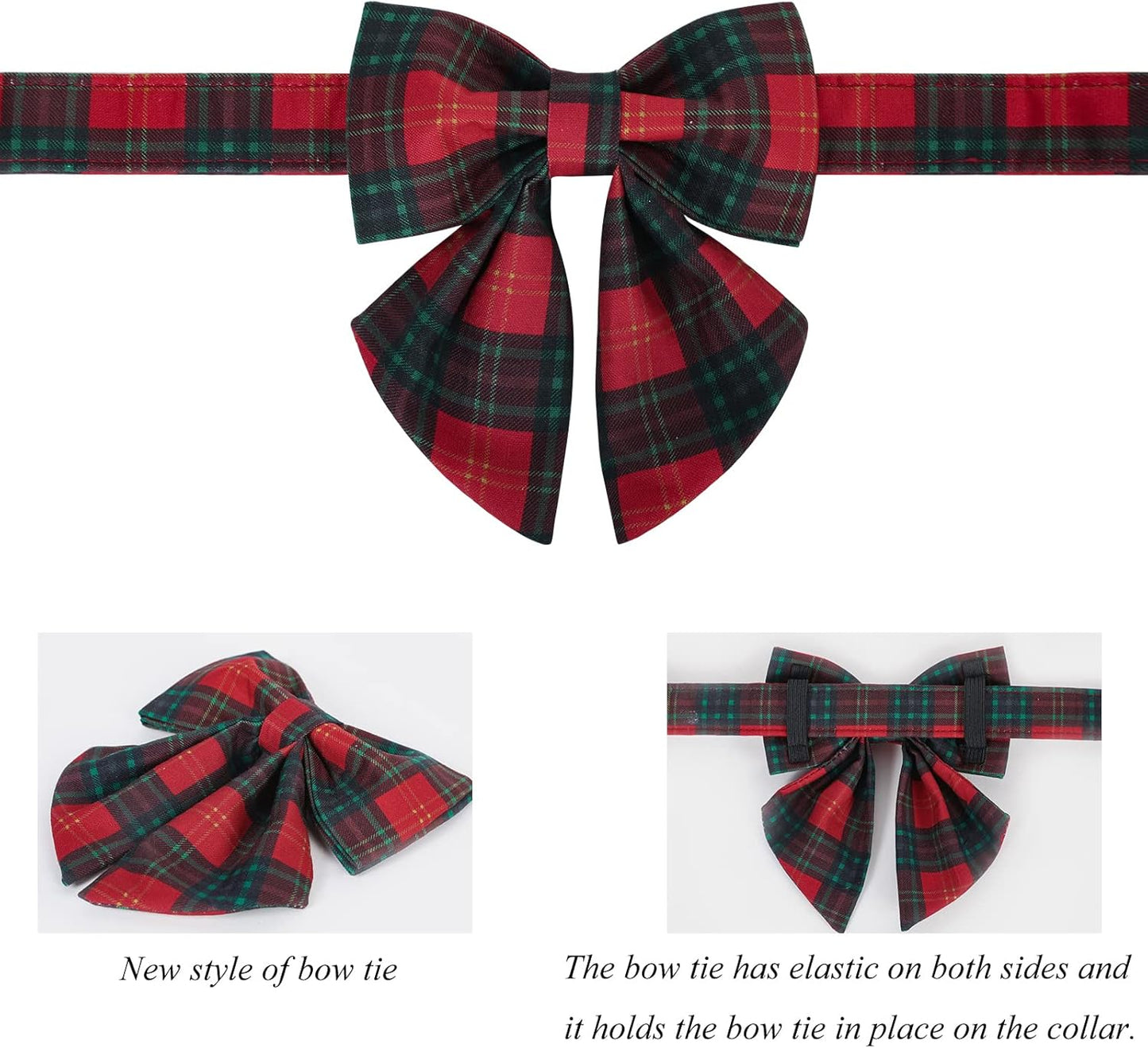 Lionet Paws Christmas Dog Collar with Sailor Bow, Bowtie for Dogs, Adjustable Comfortable Dog Collar Girl, L, Neck 16-24 in