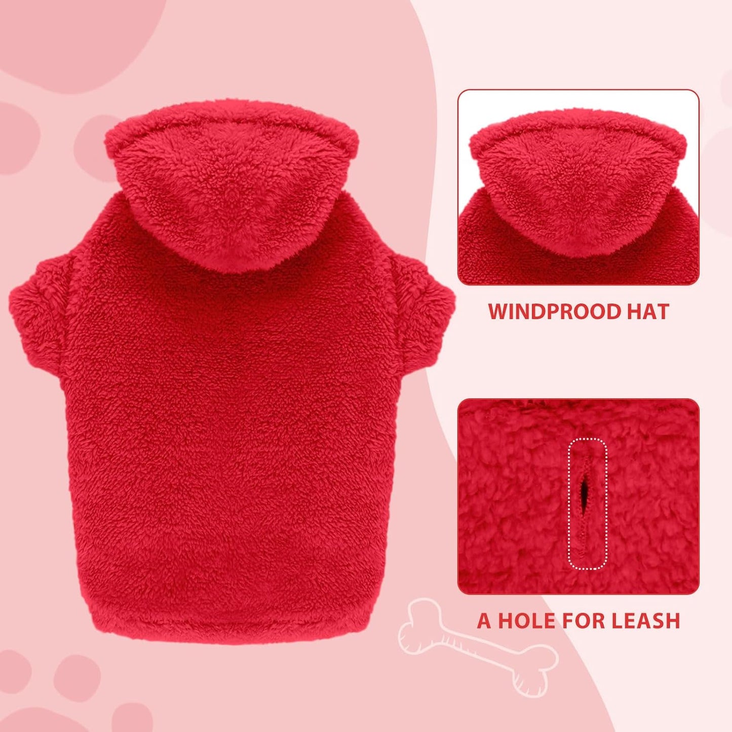 Fuzzy Dog Sweaters for Small Dogs Dog Hoodie Pet Clothes Warm Soft Cozy Coats Hooded Sweatshirt Fleece Small Pet Hoodies Sweater(Red-XS)