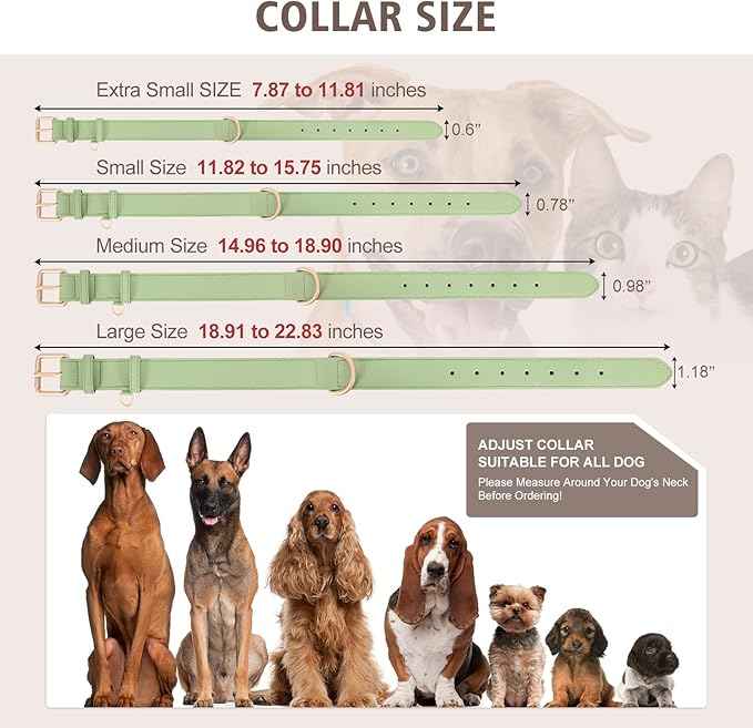 Airtag Leather Dog Collar for Small Medium Large Dog Adjustable Soft Padded Air Tag Puppy Collar Heavy Duty Metal Buckle Collar with Anti-Lost Airtag Holder Protective Case,S,Green