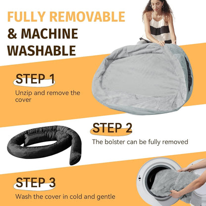 Orthopedic Waterproof Large Dog Bed: Memory Foam Washable Dog Bed with Bolsters - XXL Orthopedic Removable Cover for Medium Large Sized Pet - Non-Slip Bottom - Silver