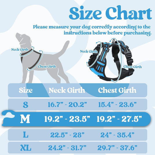 rabbitgoo Dog Harness Medium Sized, No Pull Pet Harness with 3 Buckles, Adjustable Soft Padded Vest with Control Handle, Walking Reflective Pet Vest for Medium Dogs, Sky Blue, M
