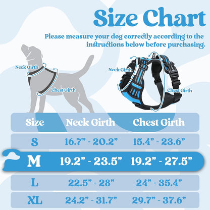 rabbitgoo Dog Harness Medium Sized, No Pull Pet Harness with 3 Buckles, Adjustable Soft Padded Vest with Control Handle, Walking Reflective Pet Vest for Medium Dogs, Sky Blue, M