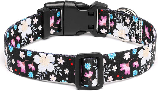 Mercano Adjustable Dog Collar - Special Design Patterns, Soft Nylon Comfortable Durable Pet Collar for Small Medium Large Dogs (L, Floral White)