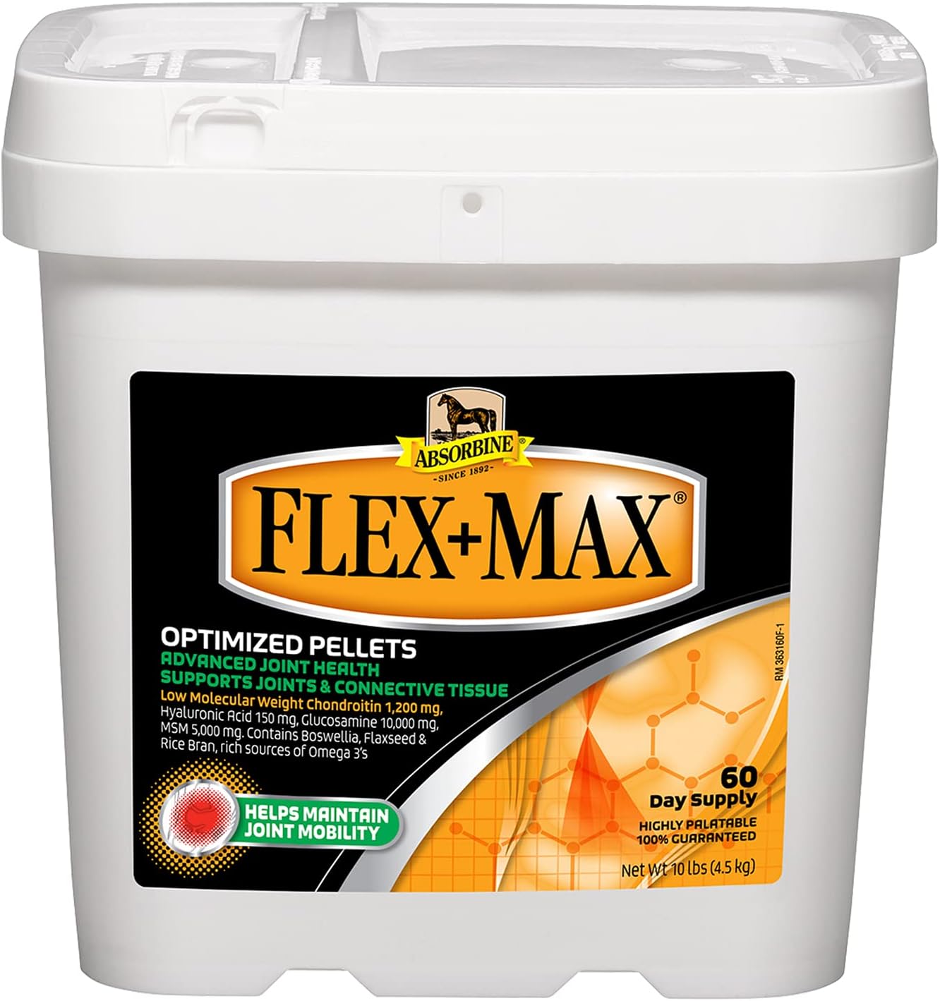 Absorbine Flex+Max Horse Joint Supplement Pellets, Highly Palatable, Comprehensive Equine Formula with Glucosamine, MSM, Chondroitin & Flaxseed, 10lb Tub / 60 Day Supply