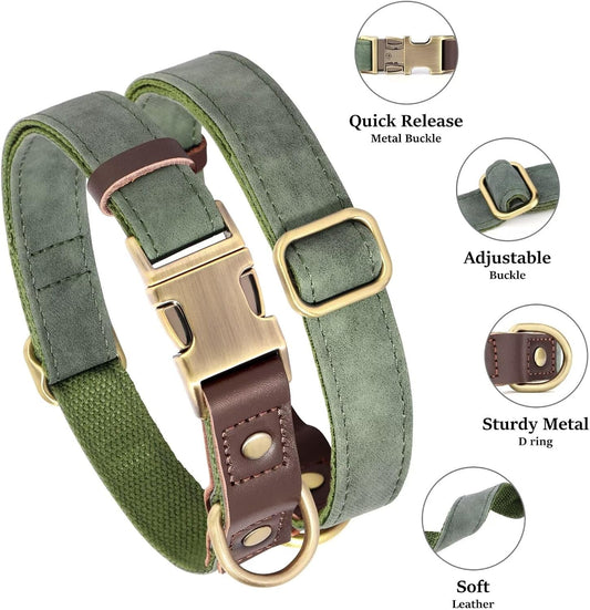 Didog Soft PU Leather Dog Collar for Large Dogs,Classic Adjustable Dog Collars with Quick Release Metal Buckle,Easy Clean and Comfortable with Nylon Lining,Green,L Neck 15-23"