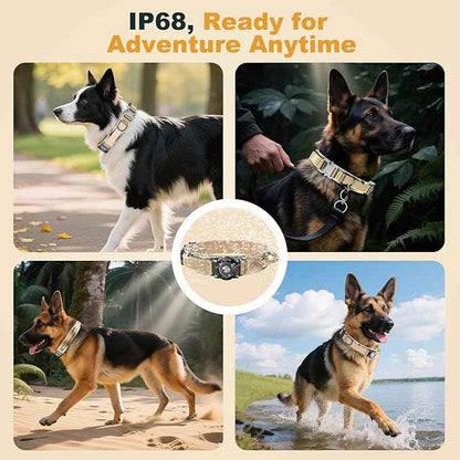 2025 New and Improved AirTag Dog Collar, Military Tactical Dog Collar with AirTag Holder - Adjustable Control Handle, Durable Metal Buckle, Comfortable GPS Dog Collars (M, Khaki)