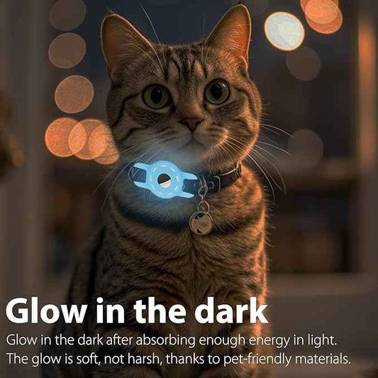 3-Pack Luminous AirTag Cat Collar Holder for Apple AirTag 2021, Silicone Air Tag Protective Case for Puppy Dog Collar with Screen Protectors - White & Blue & Pink