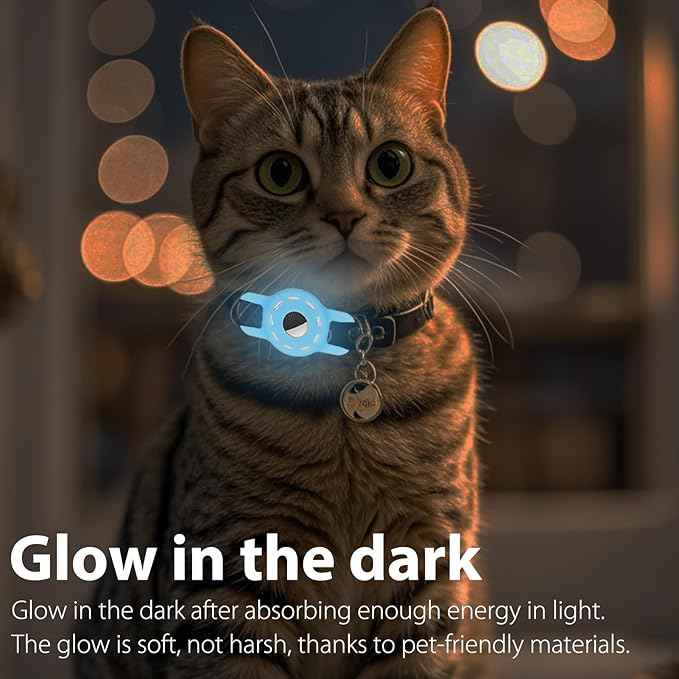 3-Pack Luminous AirTag Cat Collar Holder for Apple AirTag 2021, Silicone Air Tag Protective Case for Puppy Dog Collar with Screen Protectors - White & Blue & Pink