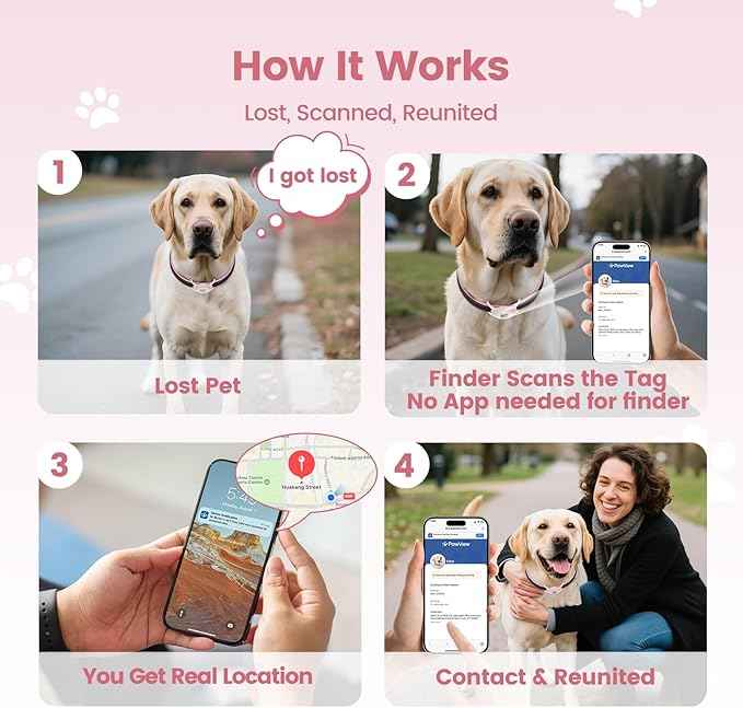 for Airtag Dog Collar Holder with QR ID Tag, Glow in the Dark, Fluorescent Waterproof Silicone for Airtag Case for Dog Collars, Scan for Instant Alert, Emergency Contact, Pet Profile (Blissful Pink)
