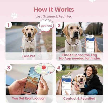 for Airtag Dog Collar Holder with QR ID Tag, Glow in the Dark, Fluorescent Waterproof Silicone for Airtag Case for Dog Collars, Scan for Instant Alert, Emergency Contact, Pet Profile (Blissful Pink)