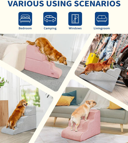 Dog Step for Bed, Dog Stair 4-Step 35D Pet Stair 19.7" H for High Bed or Sofa Non-Slip Balanced Pet Step Indoor, Light Grey
