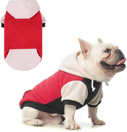 BEAUTYZOO Fleece Dog Hoodie Sweatershirt with Pocket and Leash Hole, Stretchy Small Medium Large Sized Dogs Clothes for Fall Winter Cold Days, Color Designer Warm Dog Jackets,French Bulldog Coats