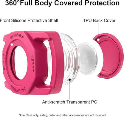 SANKALA Waterproof Airtag Case, [1 Pack] Airtag Dog Collar Holder, TPU & Silicone Full Body Covered Anti-Lost Apple Air Tag Holder Protective Case, Rose Red