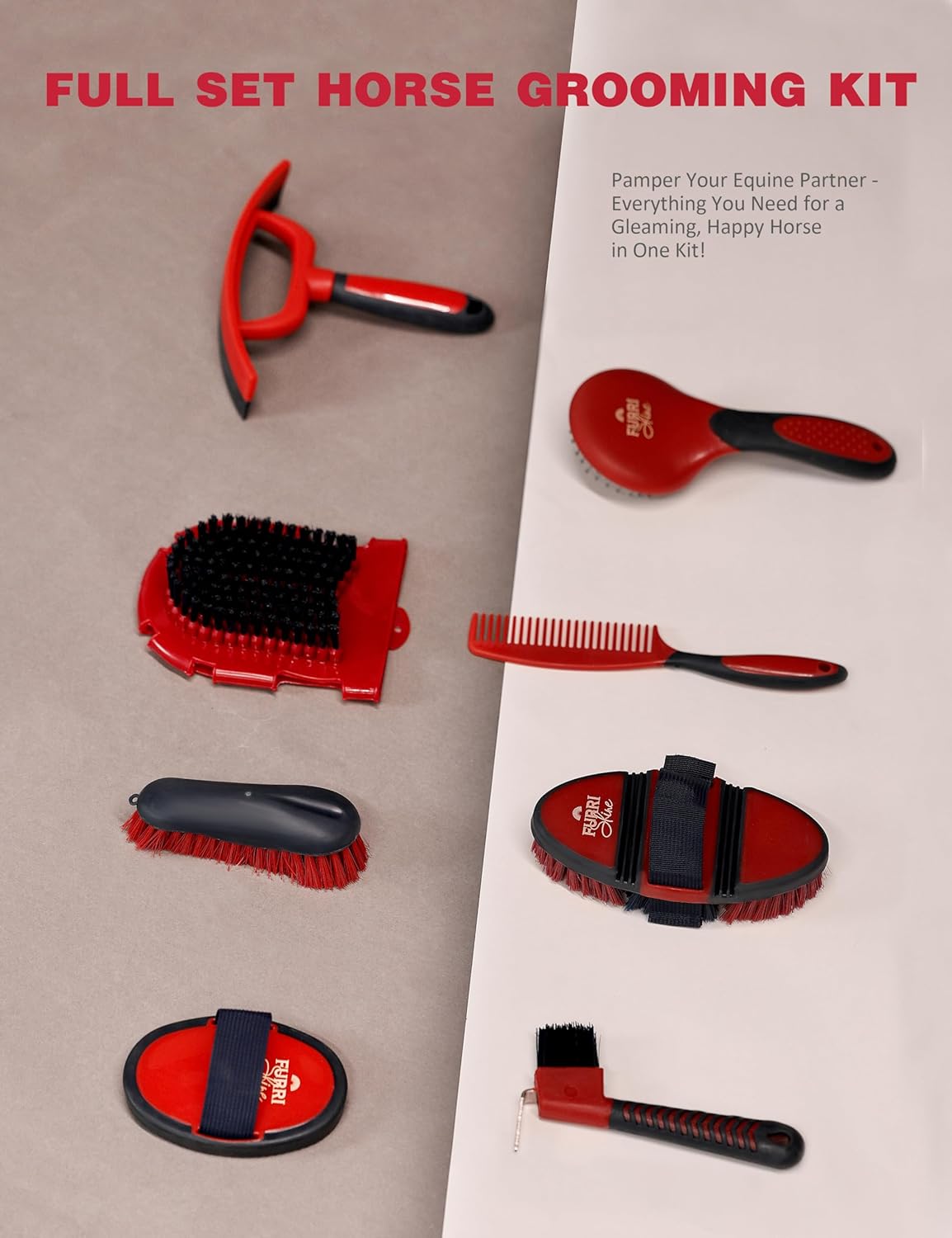 11PCS Horse Grooming Kit Curry Comb Sweat Scraper Horse Bathing Supplies Grooming Tools with Storage Bag Shadowberry