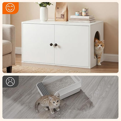 HOOBRO Cat Litter Box Enclosure, Hidden Litter Box Furniture with Side Entry, Litter Box Cabinet, Indoor Cat House, End Side Table, 31.5"L x 17.7"W x 16.3"H, for Living Room, Bathroom, White WT40MW01