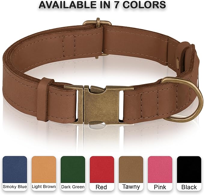 AirTag Dog Collar - Genuine Leather Dog Collar with Apple AirTag Holder and Metal Buckle - Smart GPS Tracking Pet Collars (Tawny, XL, 20"-25" Neck Fit)