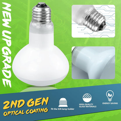 LUCKY HERP 2 Pack Reptile Heat Lamp Bulbs 75W (2nd Gen), Basking Light Bulb for Reptiles & Amphibians, Simulated Natural Sunlight Terrarium Heat Lamps for Bearded Dragon, Lizard, Turtle, Tortoise