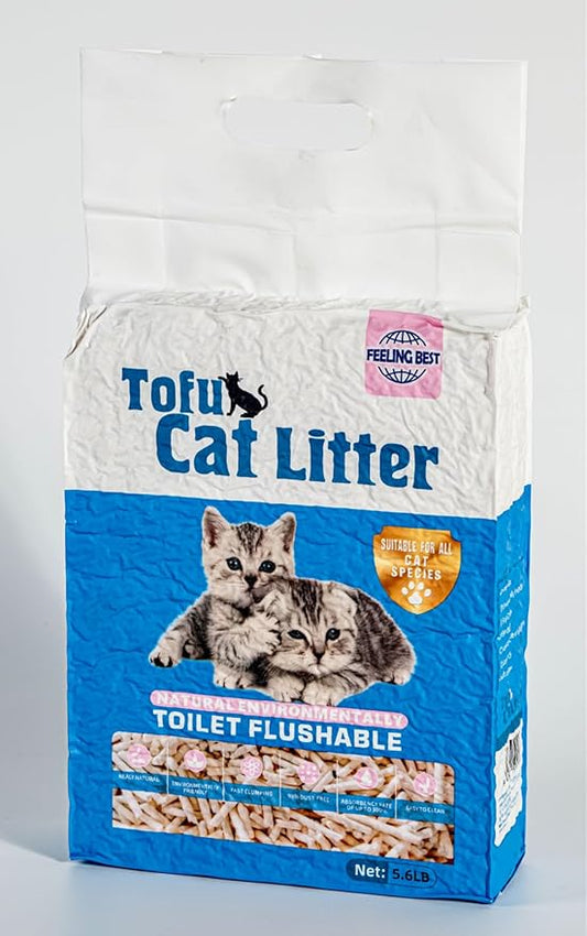 Tofu Cat Litter 5.6LB Fast Clumping, Dust-Free,100% Food Grade Raw Materials, Clumping,Flushable,Ultra Absorbent and Fast Drying,Solubility in Water,Really Dust-Free,Less Scattering (1)