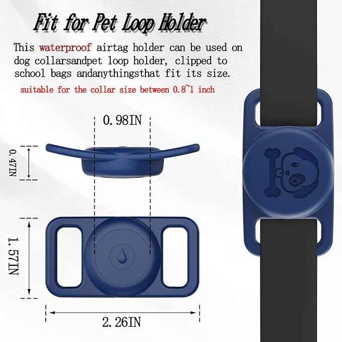 2 Pack Waterproof AirTag Dog Collar Holder Compatible with Apple AirTag, Silicone Hidden Loop Holder for Airtag Tracker, Anti-Lost Dog Collar Air Tag Accessories(Blue,Black)