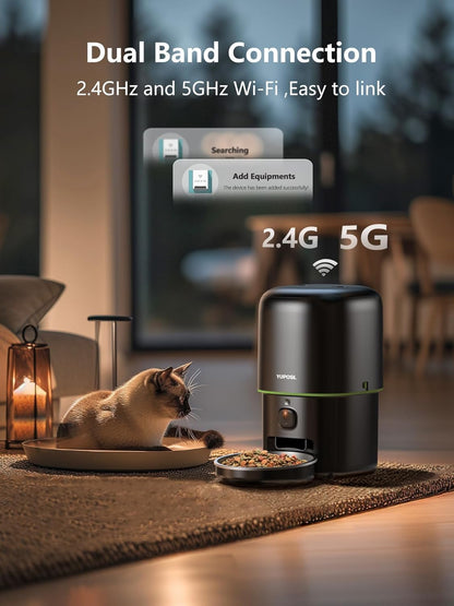 Automatic Cat Feeder with Camera - 5G WiFi Auto Cat Food Dispenser, 1080P HD Video with Night Vision, 1-15 Meals, 1-99 Portions, 2-Way Audio, Keeps Food Fresh, 4L Timed Pet Feeder Also for Dogs