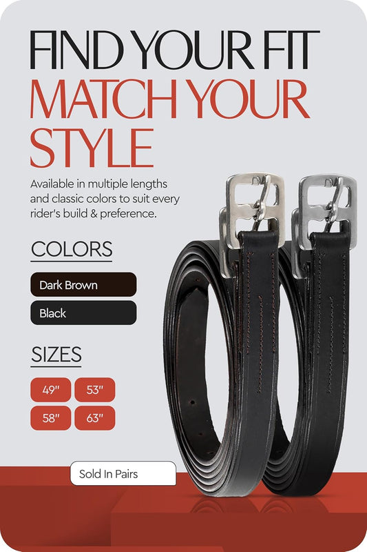HORZE Genuine Leather English Riding Stirrup Leathers Pair | Adult Sizes