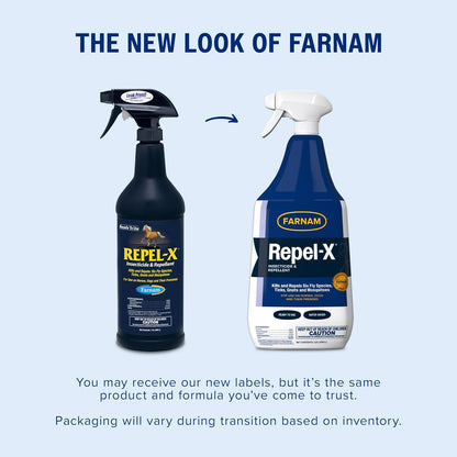 Farnam Repel-X Ready-To-Use Fly Spray, Insecticide And Repellent For Horses And Dogs, 32 Fluid Ounces, 1 Quart Bottle With Trigger Sprayer