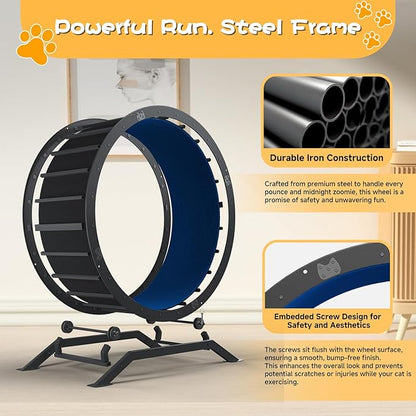 GTRACING Cat Wheels, 40" Diameter, Large Cat Exercise Wheel for Indoor Cats cat Treadmill Metal with Detachable Carpet & Teaser/Stickers, Ultra-Quiet Scroll Wheel with Latch, Safe and Stable, Blue