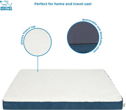 Best Pet Supplies Cute Dog Crate Mat Flat Bed with Waterproof Exterior, Thick Orthopedic Egg Foam Mattress, and Soft Sherpa Fleece Cover for Small, Medium, and Large Breeds - Blue, 24X16X3