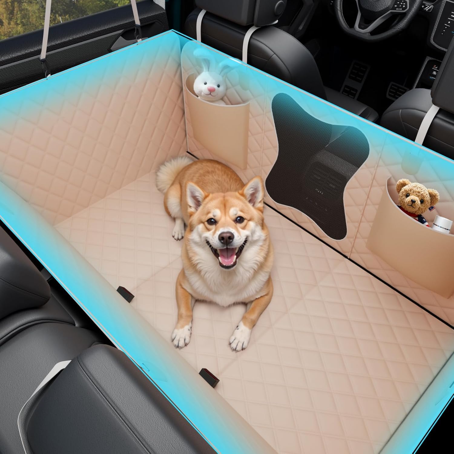 Waterproof Dog Car Seat Cover for Back Seat – Heavy Duty Back Seat Extender for Dogs with Hard Bottom, 7-Layer Protection, Non-Slip & Scratchproof, Easy to Install (Beige) - Pawvie