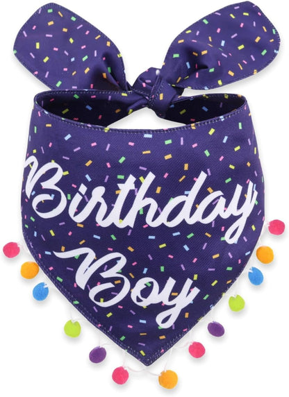 LunaMarie - Luxury Pet Birthday Bandanas -Premium & Silky Poly Fabric | 100% Handmade | Custom Shape Dual Layered (Birthday Boy, X-Small)