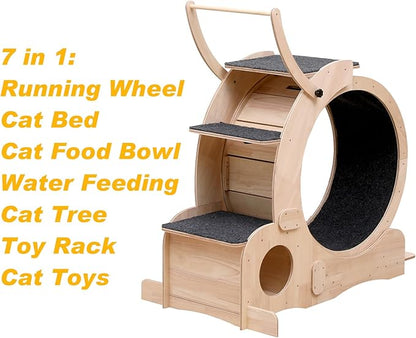 Cat Wheel 7-in-1 Upgraded Exercise Treadmill for Indoor Cats，Cat Treadmill with Silent Running Wheel, Cat Tunnel, Cat Wheels for Indoor Cats, Perfect Cat Jym & Toy for Endless Fun & Fitness