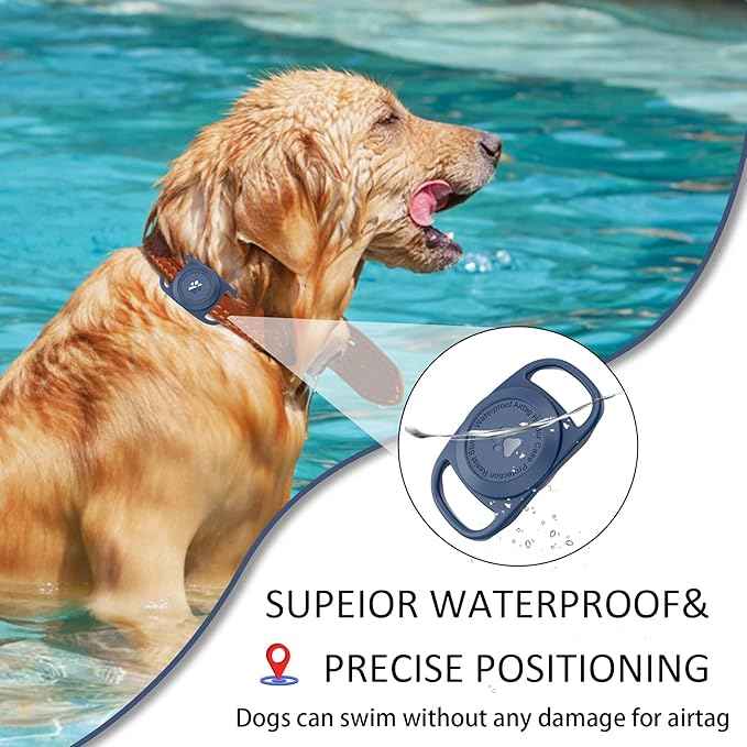 Airtag Dog Collar Holder, [2 Pack], Waterproof Protective Case for Apple AirTag, Durable & Lightweight with Full-Body Protection, Soft Silicone, DarkBlue