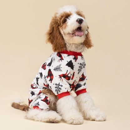 Fitwarm Reindeer Dog Christmas Pajamas, Winter Doggy Clothes for Small Dogs Boy Girl, Fleece Dog Onesie with Feet, Holiday Pet Outfit, Black, White, Red, Large