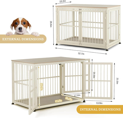 48" Rustic Heavy Duty Dog Crate Furniture for Extra Large Dogs, Decorative Pet House End Table, Wooden Cage Kennel Furniture Indoor, Double-Doors Sturdy Dog Cage