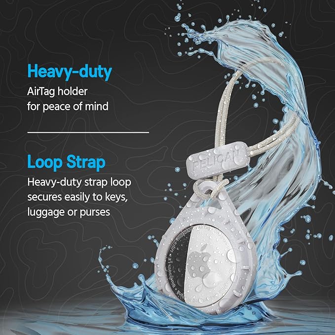 Pelican Protector AirTag Holder - AirTag Keychain w/Rugged Strap Loop [Impact Resistant] [Travel Essentials] - Protective Air Tag Case for Dog Collar, Backpack, Keys, Luggage - Clear