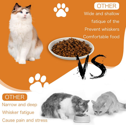 6 Pack Cat Food Bowl, Ceramic Cat Bowls, Anti Whisker Fatigue Cats Bowl Set, 5.9 Inches Shallow Wide Kitten Plates for Food and Water
