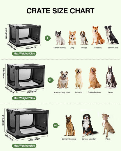 30 Inch Collapsible Travel Dog Crate for Medium Large Dogs, Portable Dog Crate 4-Door Foldable Soft Kennel with Durable Mesh Windows for Indoor & Outdoor Travel, with Storage Bag,Grey