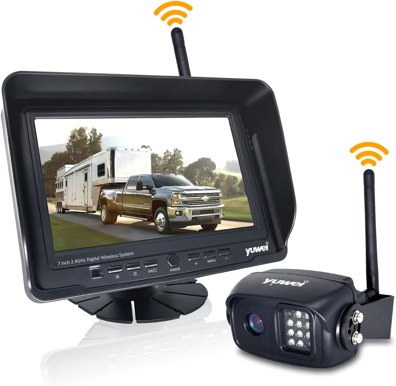 Yuwei Digital Wireless Backup Camera System Kit, AHD1080P, Wireless Rear View Camera and 7'' LCD Wireless Reversing Monitor for Trailer, RV, Bus, Trucks, Horse-Trailer, School Bus, Farm Machine,etc