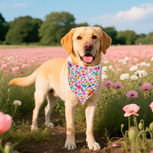 PTDECOR Floral Dog Bandana, Flower Reversible Pets Scarf, Premium Durable Fabric, Adjustable Pink Green Bandanas for Extra Large Dogs (X-Large)