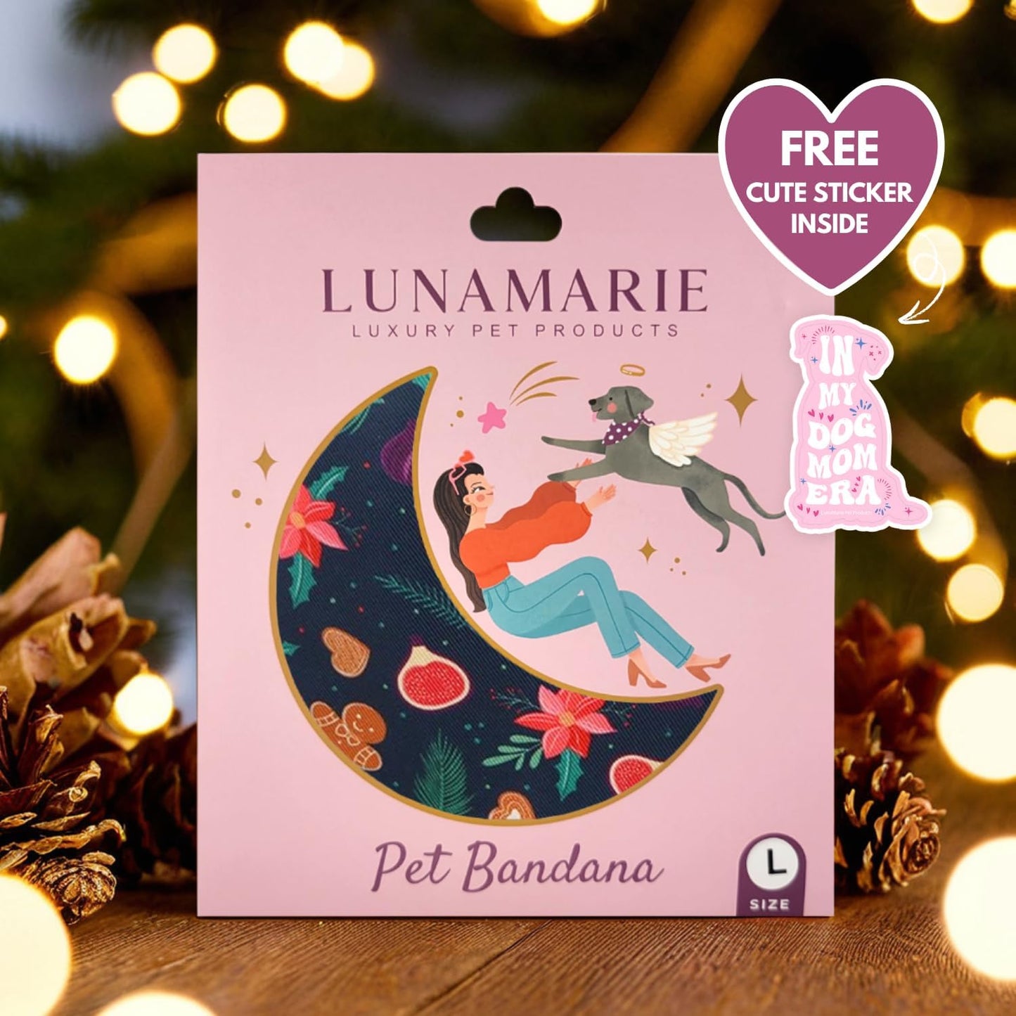 LunaMarie - Luxury Pet Birthday Bandanas -Premium & Silky Poly Fabric | 100% Handmade | Custom Shape Dual Layered (Gingerbread & Figs, Medium)