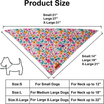 PTDECOR Floral Dog Bandana, Flower Reversible Pets Scarf, Premium Durable Fabric, Adjustable Pink Green Bandanas for Medium Large Dogs Pets (Large)