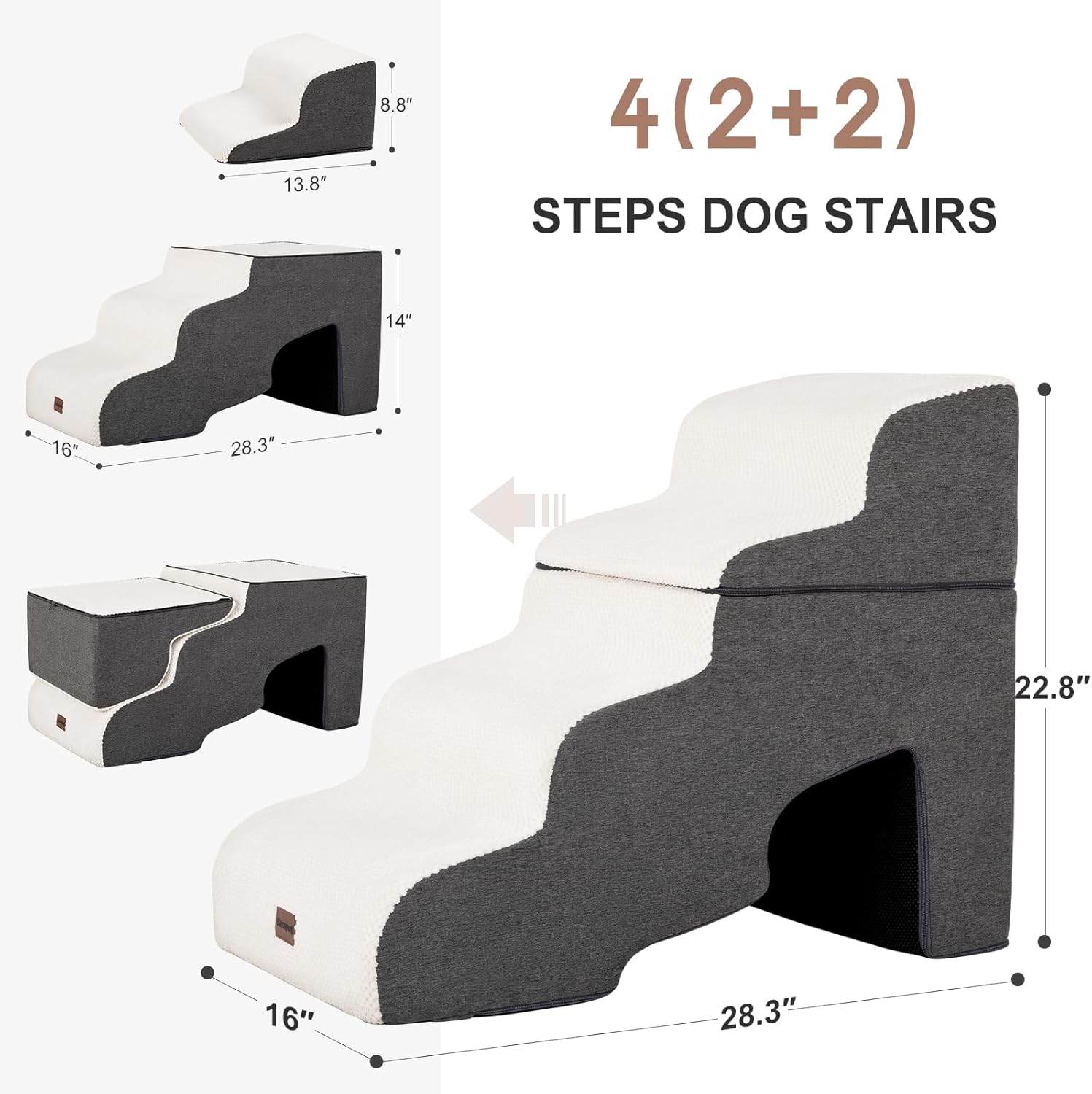 Dog Stairs for High Beds with Tunnel, 4-Step Dog Steps for Small Dogs and Cats, Foldable Pet Stairs for High Bed Climbing, Non-Slip Balanced Pet Step Indoor, Beige - Pawvie
