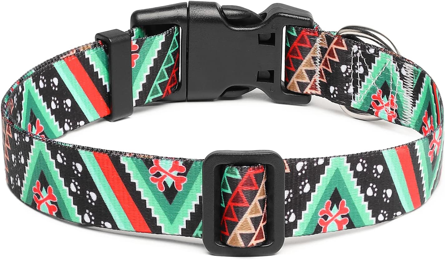 Mercano Adjustable Dog Collar - Special Design Patterns, Soft Nylon Comfortable Durable Pet Collar for Small Medium Large Dogs (XS, Ethnic Green)