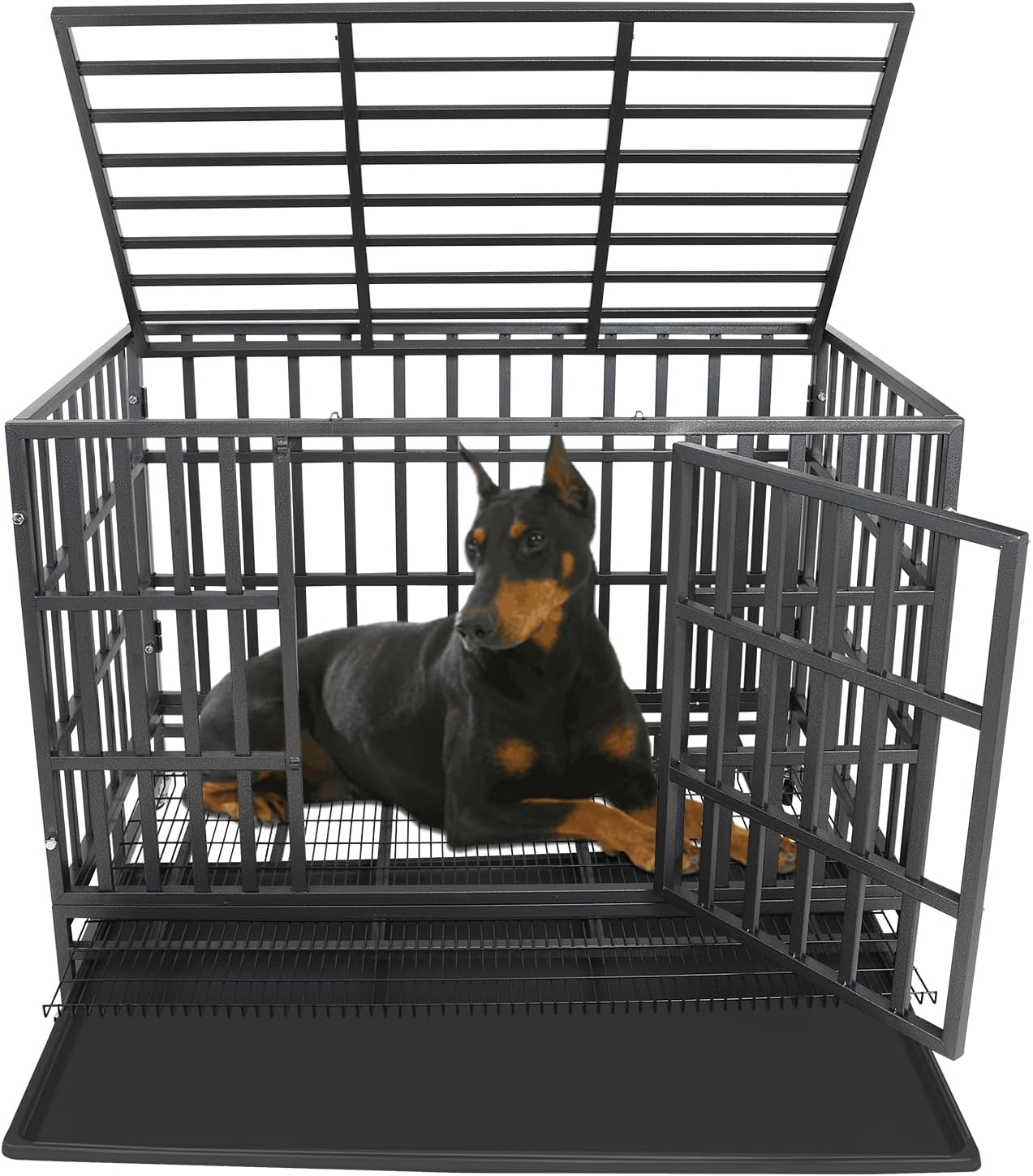 Confote 48" Heavy Duty Dog Crate Cage Kennel Metal Pet Crate Cage Indoor Outdoor Pet Kennel for Large Dogs with Removable Tray, Double Door