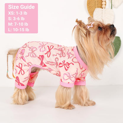 Dog Pajamas Small Sized Dogs Stretchable Summer Dog Clothes Pjs 4 Legs Girl Boy Cute Soft Puppy Outfits Doggie Cat Jammies Jumpsuit Sleeper for Pet (Bow Tie, Large)