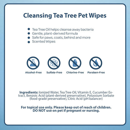 Best Pet Supplies Pet Wipes for Dogs - Dog Wipes Cleaning Deodorizing, for Coats, Ears, Paws - Cleansing Tea Tree, 100 Count