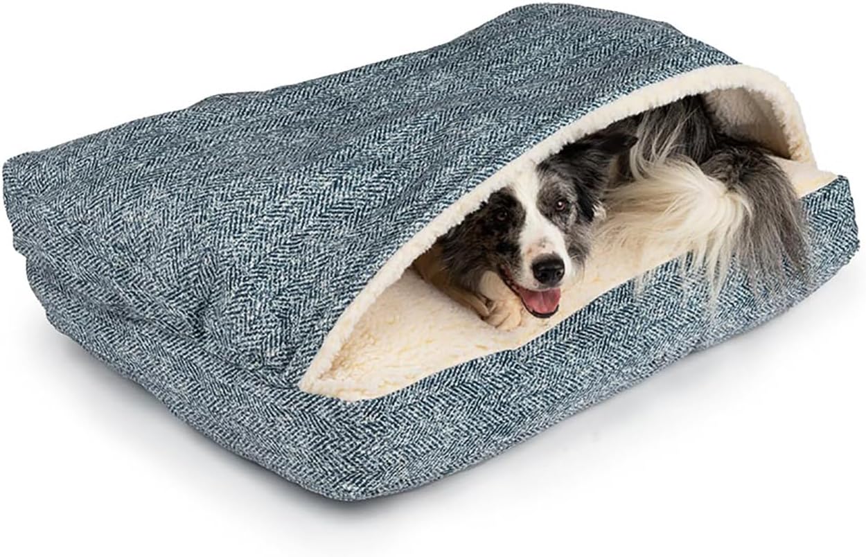 Snoozer Pet Products Luxury Rectangle Cozy Cave Dog Bed with Microsuede, Showdog Collection, Small, Palmer Indigo